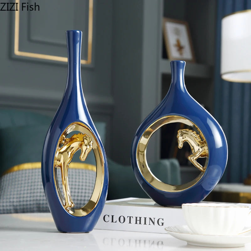 Ceramic Golden Horse Hollow Vase