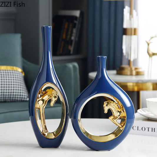 Ceramic Golden Horse Hollow Vase