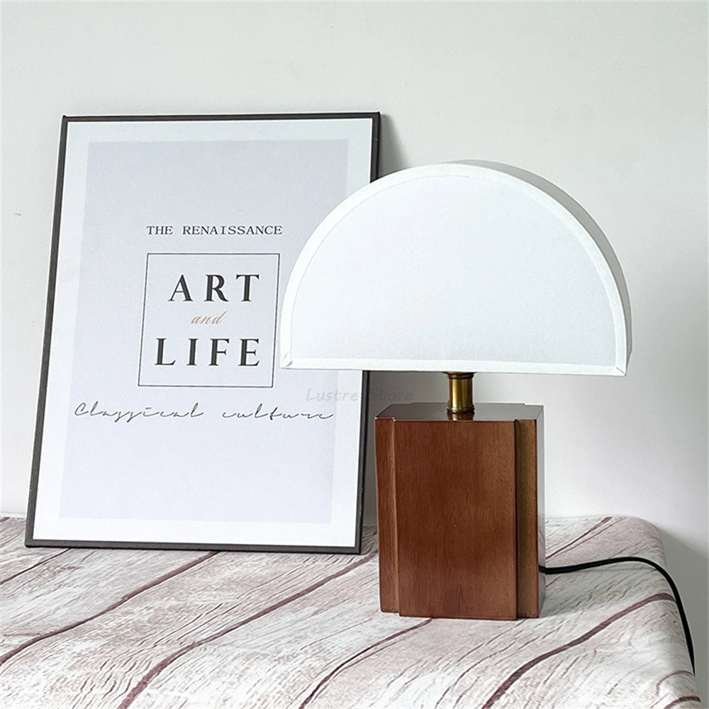 Wabi-Sabi Retro Solid Wood + Fabric Lampshade Table Lamp