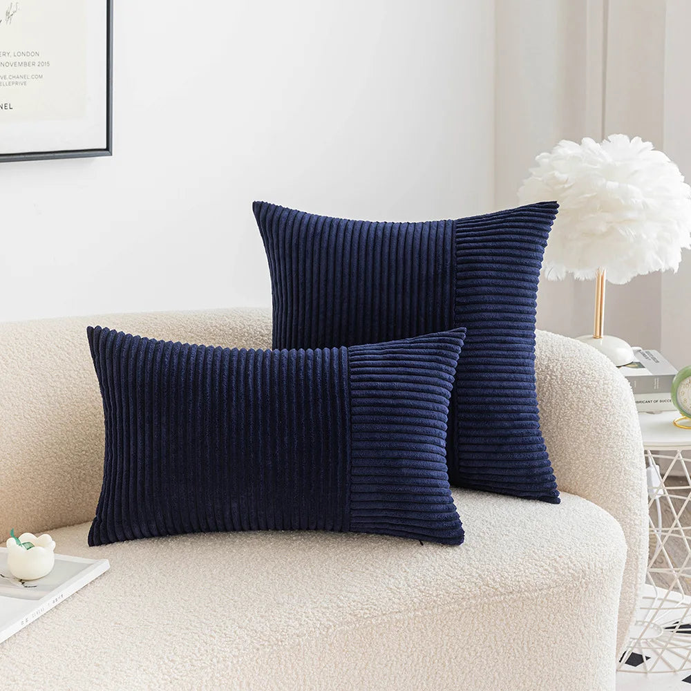 Corduroy Throw Cushion Covers Striped Patchwork