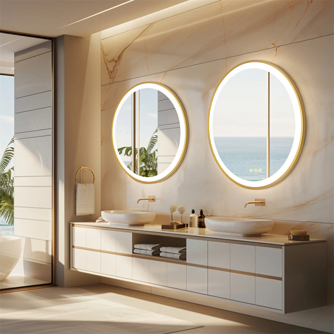 24 Inch Gold Frame Round Bathroom Mirror