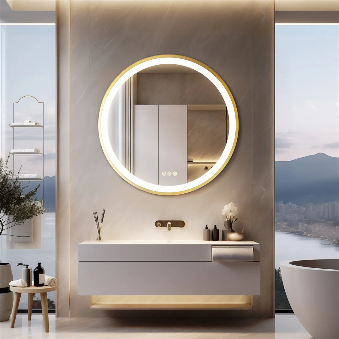 24 Inch Gold Frame Round Bathroom Mirror