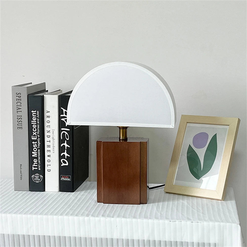 Wabi-Sabi Retro Solid Wood + Fabric Lampshade Table Lamp