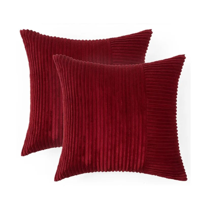 Corduroy Throw Cushion Covers Striped Patchwork