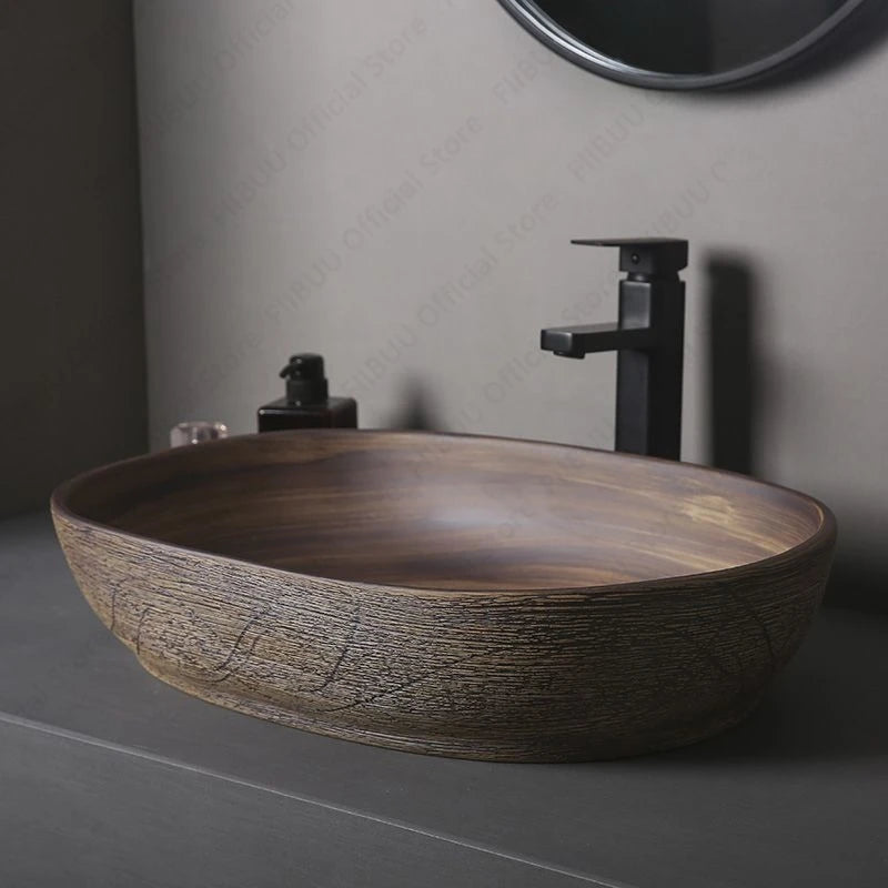 Brown Ceramic Vessel Sink Vanity