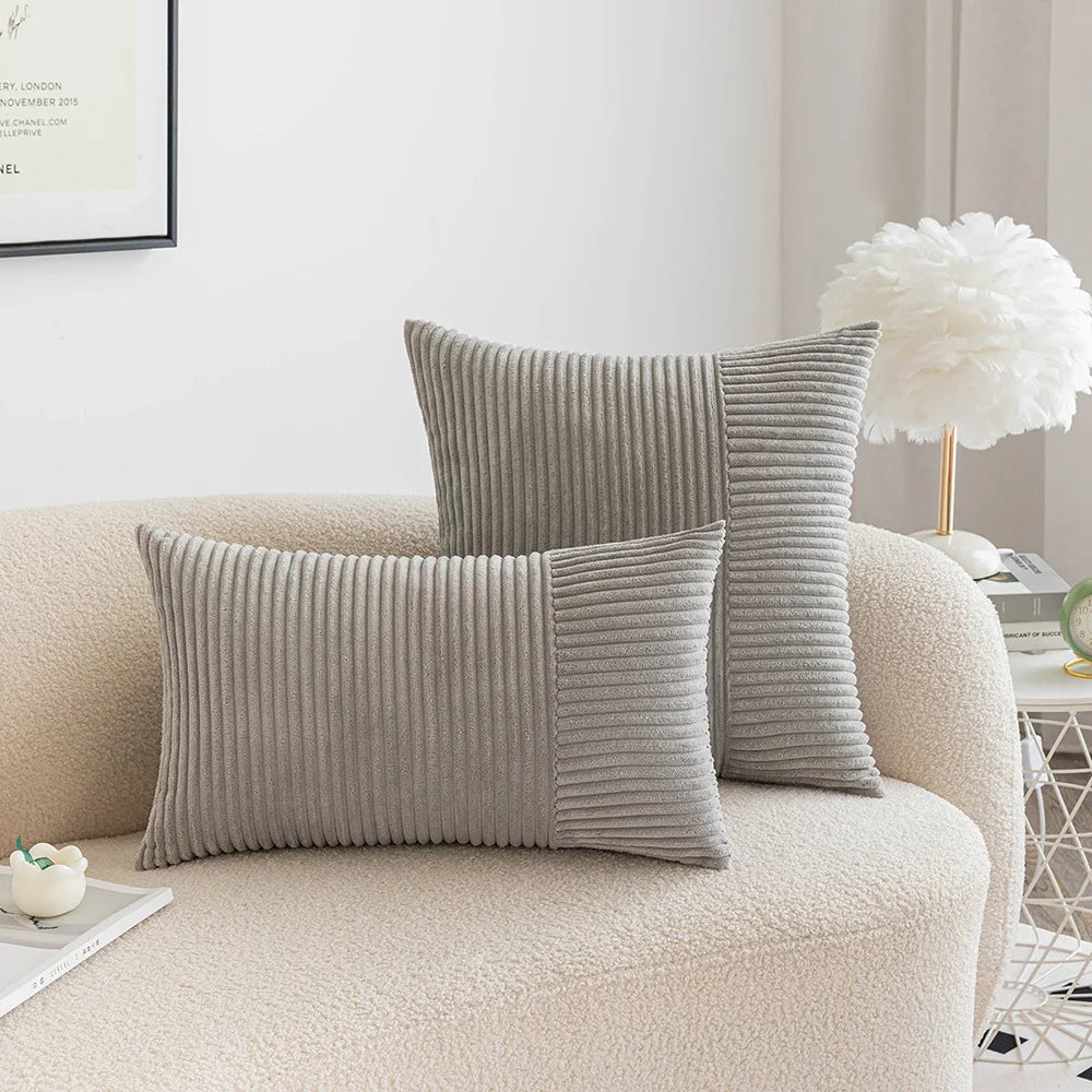 Corduroy Throw Cushion Covers Striped Patchwork