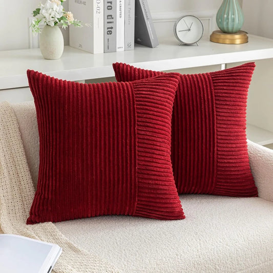 Corduroy Throw Cushion Covers Striped Patchwork