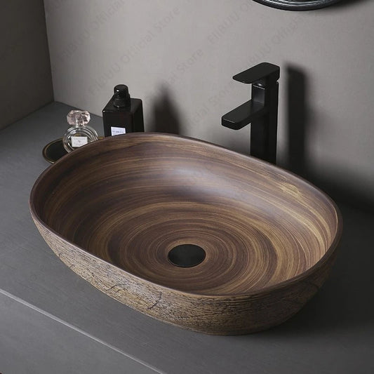 Brown Ceramic Vessel Sink Vanity
