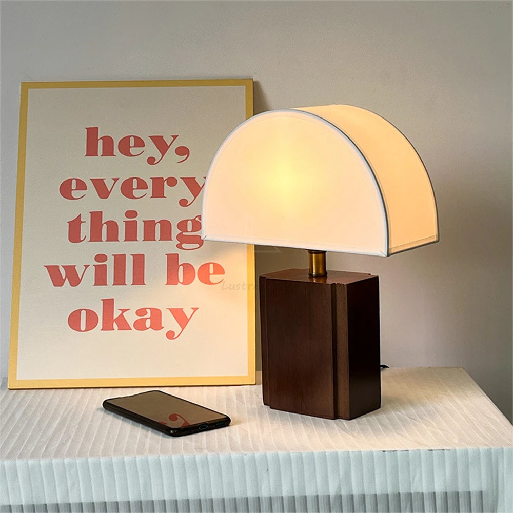 Wabi-Sabi Retro Solid Wood + Fabric Lampshade Table Lamp