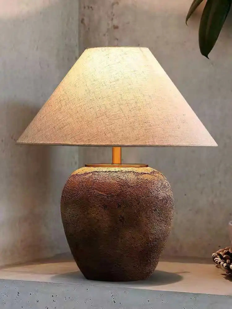 Ceramic Wabi Sabi Traditional Style Vintage Fabric  Table Lamp
