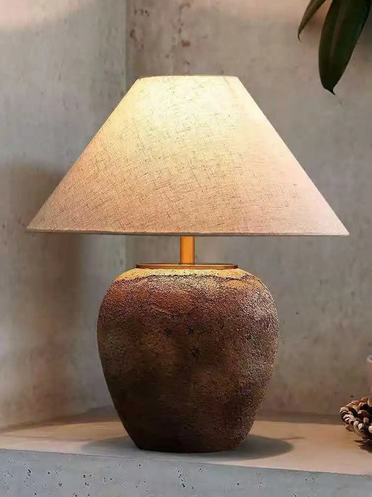 Ceramic Wabi Sabi Traditional Style Vintage Fabric  Table Lamp