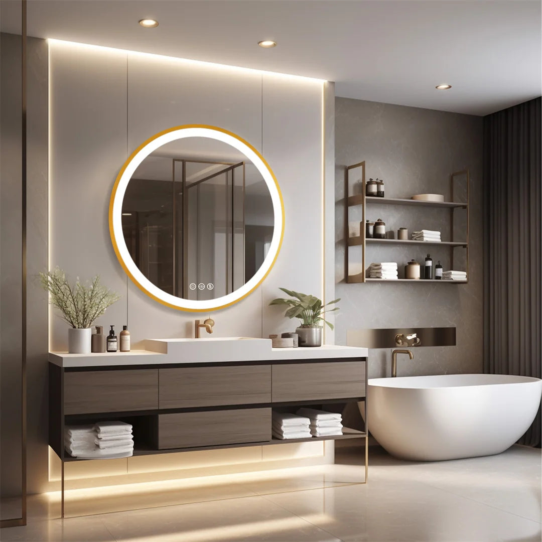 24 Inch Gold Frame Round Bathroom Mirror