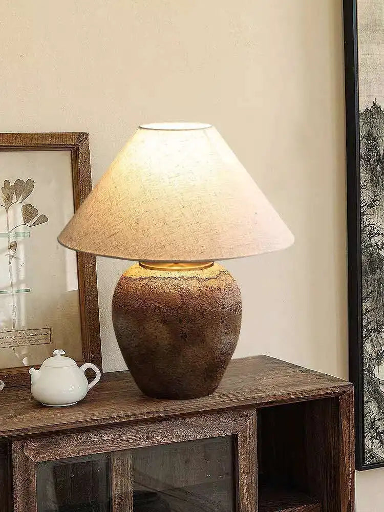 Ceramic Wabi Sabi Traditional Style Vintage Fabric  Table Lamp