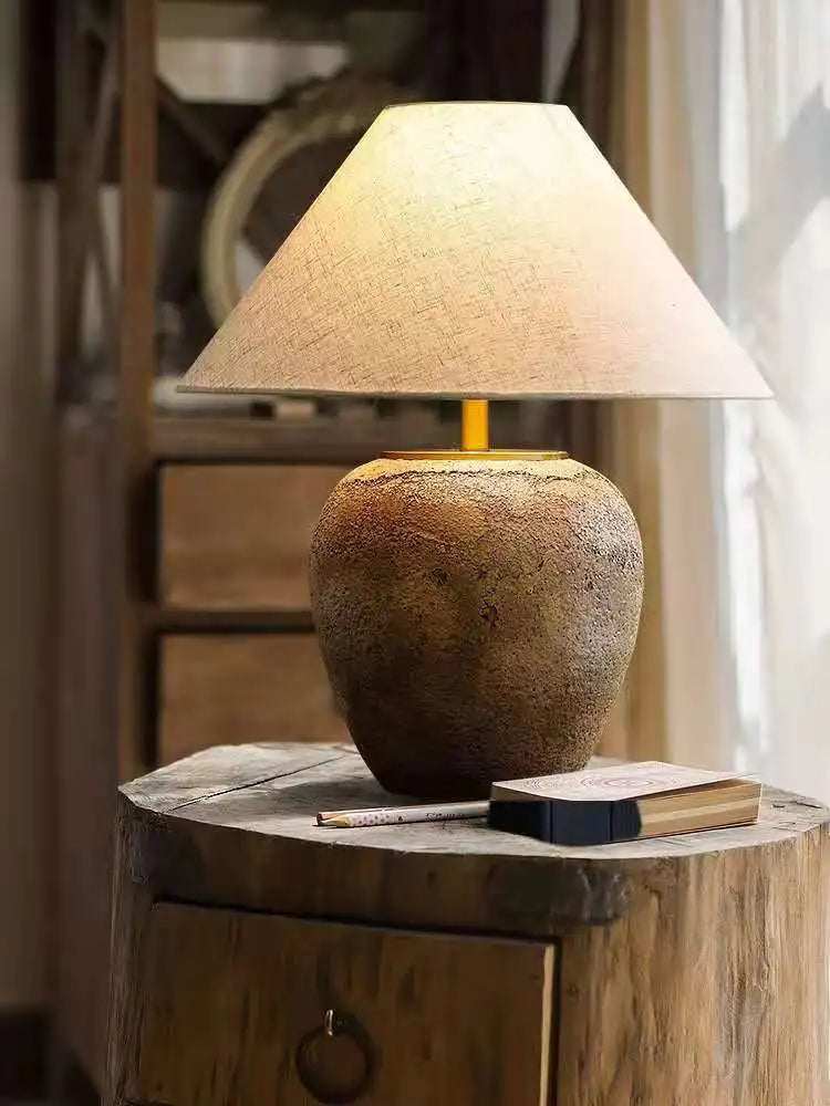 Ceramic Wabi Sabi Traditional Style Vintage Fabric  Table Lamp