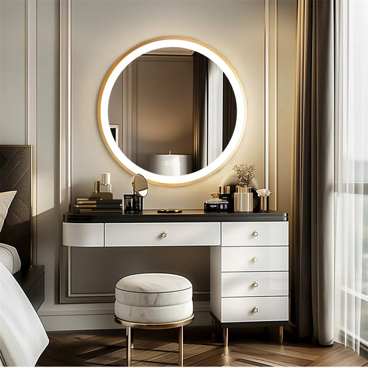 24 Inch Gold Frame Round Bathroom Mirror