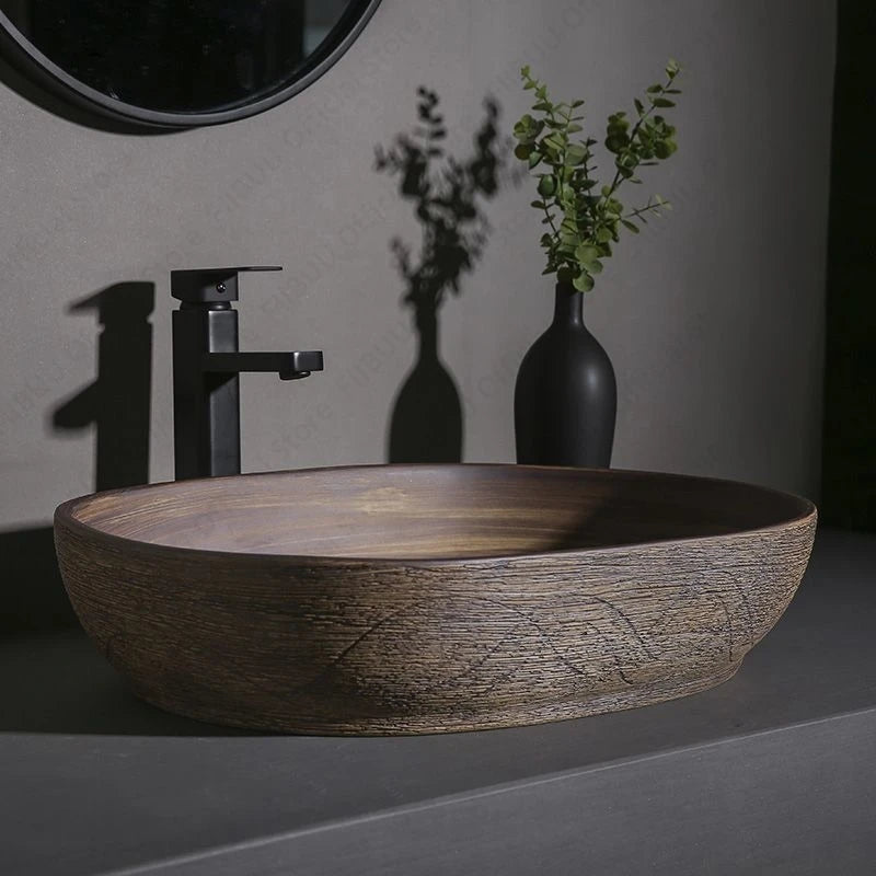 Brown Ceramic Vessel Sink Vanity