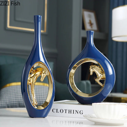 Ceramic Golden Horse Hollow Vase
