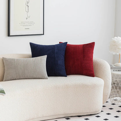 Corduroy Throw Cushion Covers Striped Patchwork