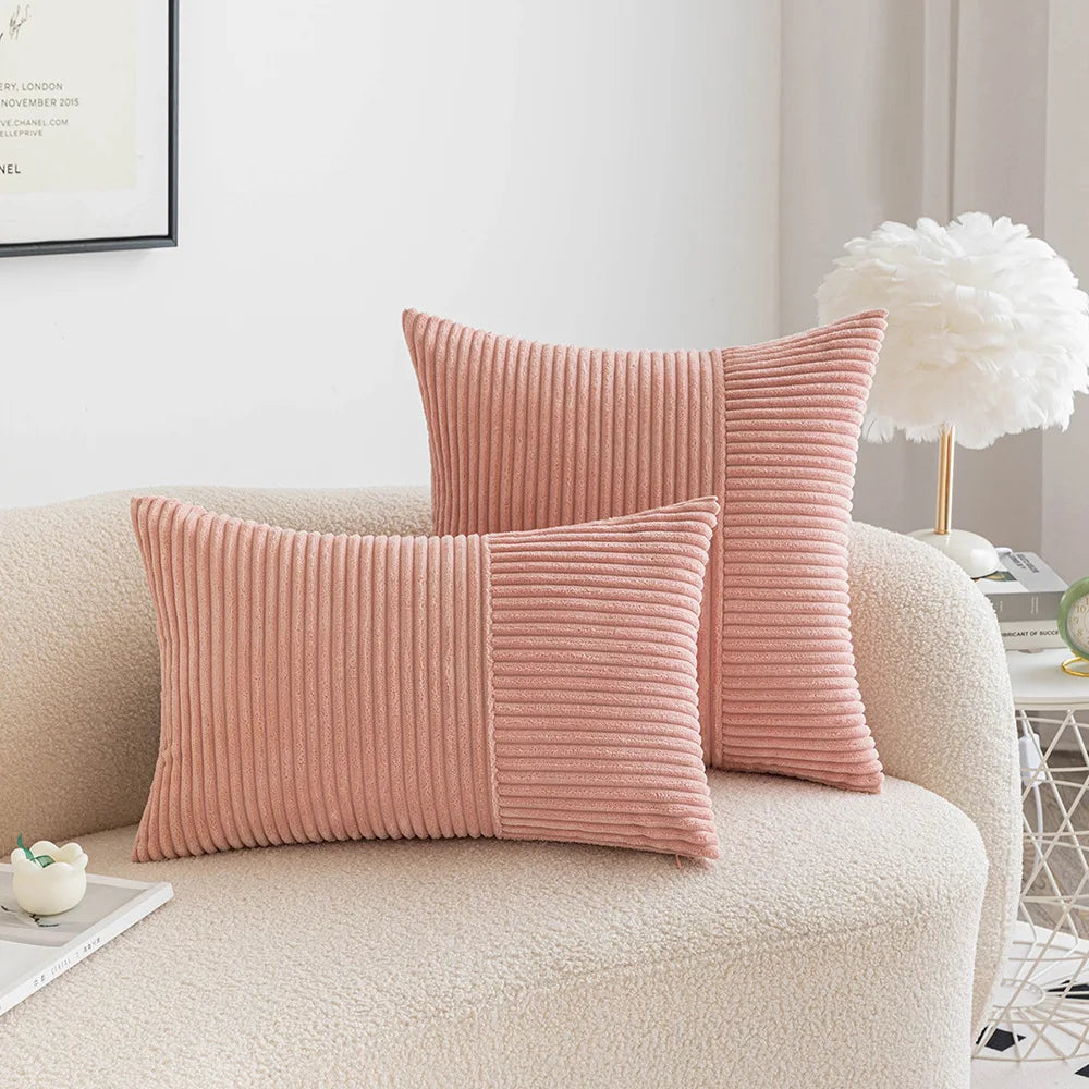Corduroy Throw Cushion Covers Striped Patchwork