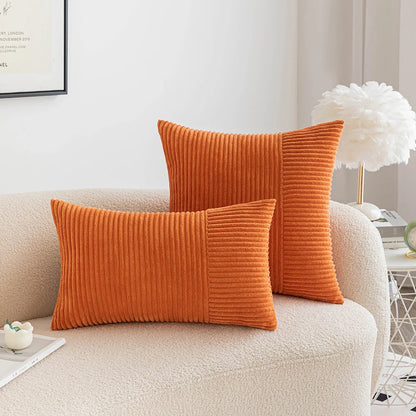 Corduroy Throw Cushion Covers Striped Patchwork