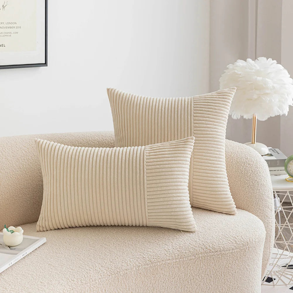 Corduroy Throw Cushion Covers Striped Patchwork