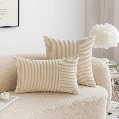 Corduroy Throw Cushion Covers Striped Patchwork