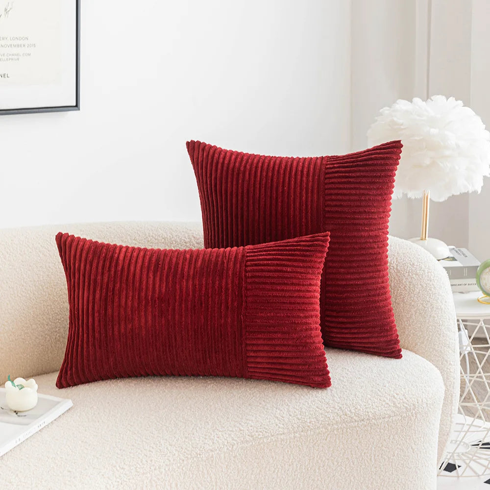 Corduroy Throw Cushion Covers Striped Patchwork