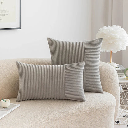 Corduroy Throw Cushion Covers Striped Patchwork