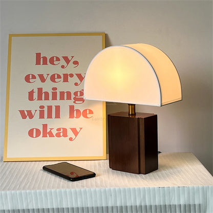 Wabi-Sabi Retro Solid Wood + Fabric Lampshade Table Lamp