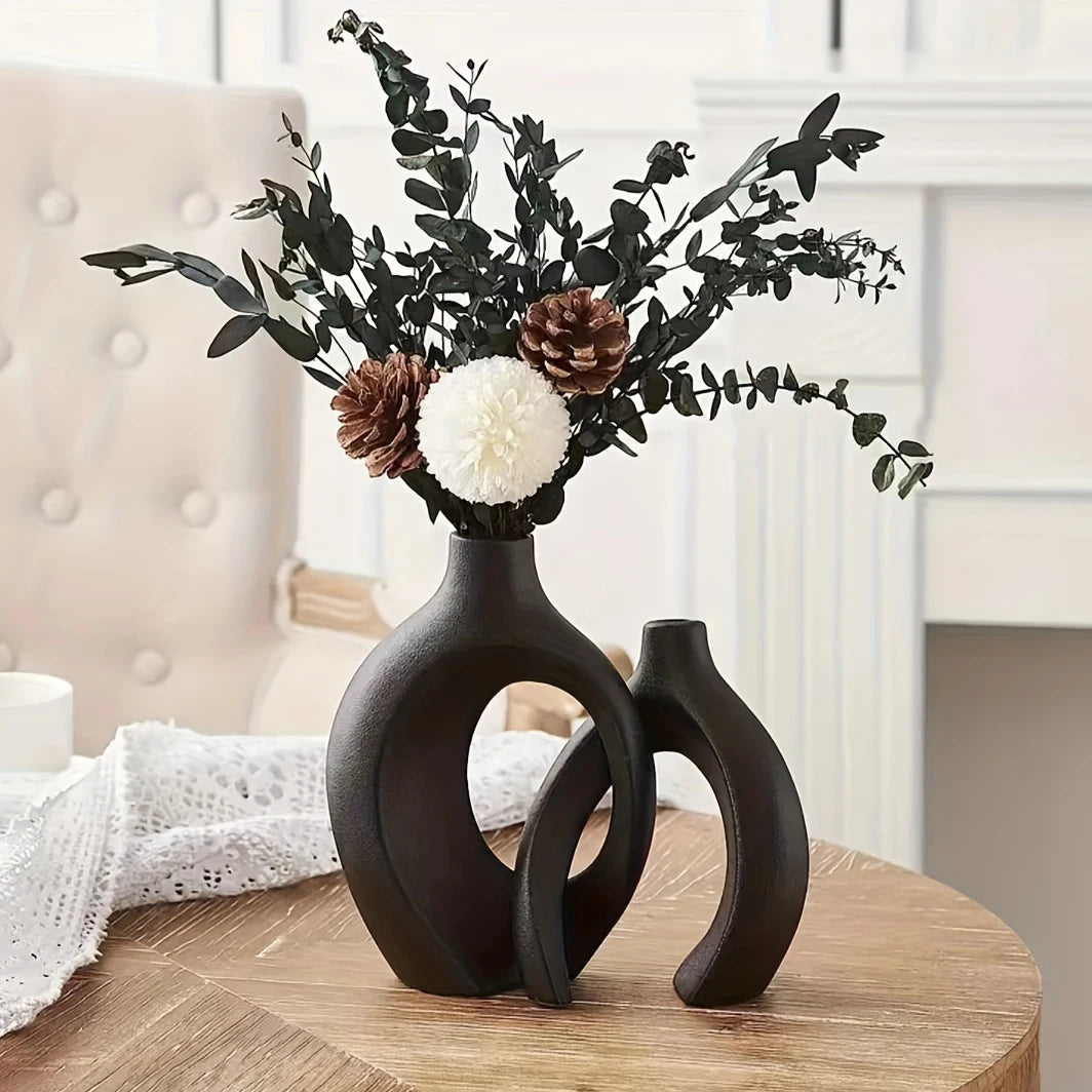 Hollow Nordic Modern Ceramic Vase Set Of 2