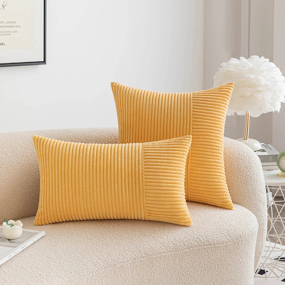 Corduroy Throw Cushion Covers Striped Patchwork