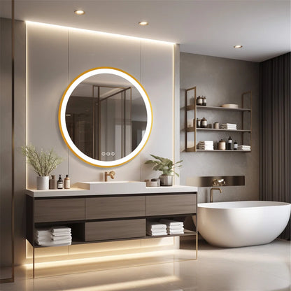 24 Inch Gold Frame Round Bathroom Mirror